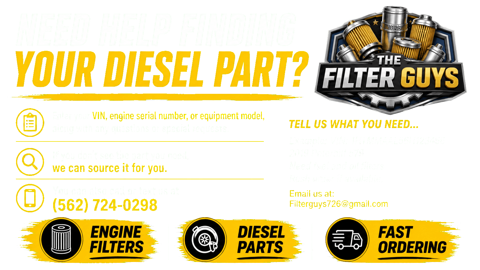 Need help finding your diesel part promotional graphic from The Filter Guys